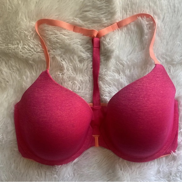 Victoria’s Secret Soft Racerback Semi Demi Pink With Peach Trim Size 34DD - Picture 1 of 4